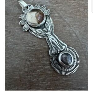Silver Sterling Angel Eclipse 2024 Pendant with Gemstones